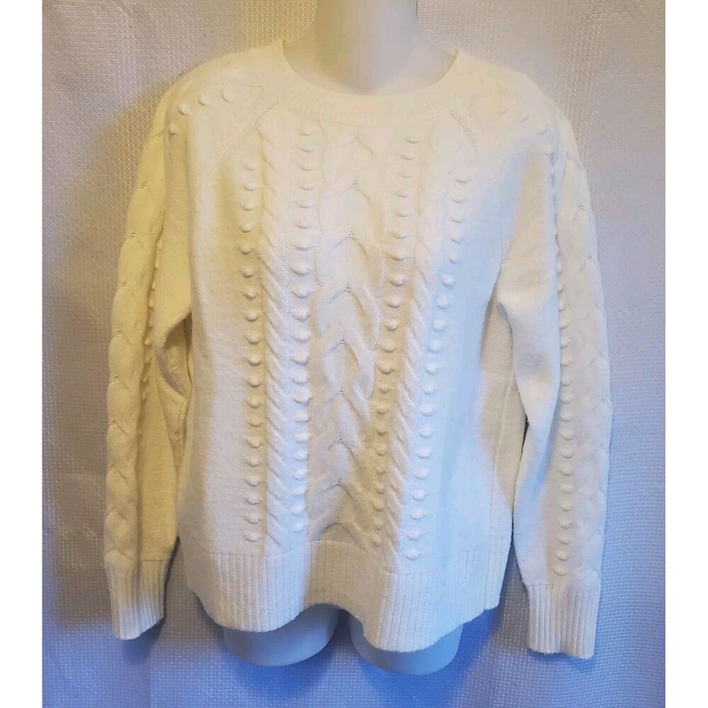LOFT Ann Taylor Cable Knit White Sweater Womens Sz Medium Soft L/S Winter Warm